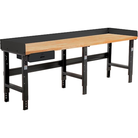 Global Industrial 96 x 36 Adj Height Workbench w/Drawer, Black- Maple Square Edge Top 319088ABK